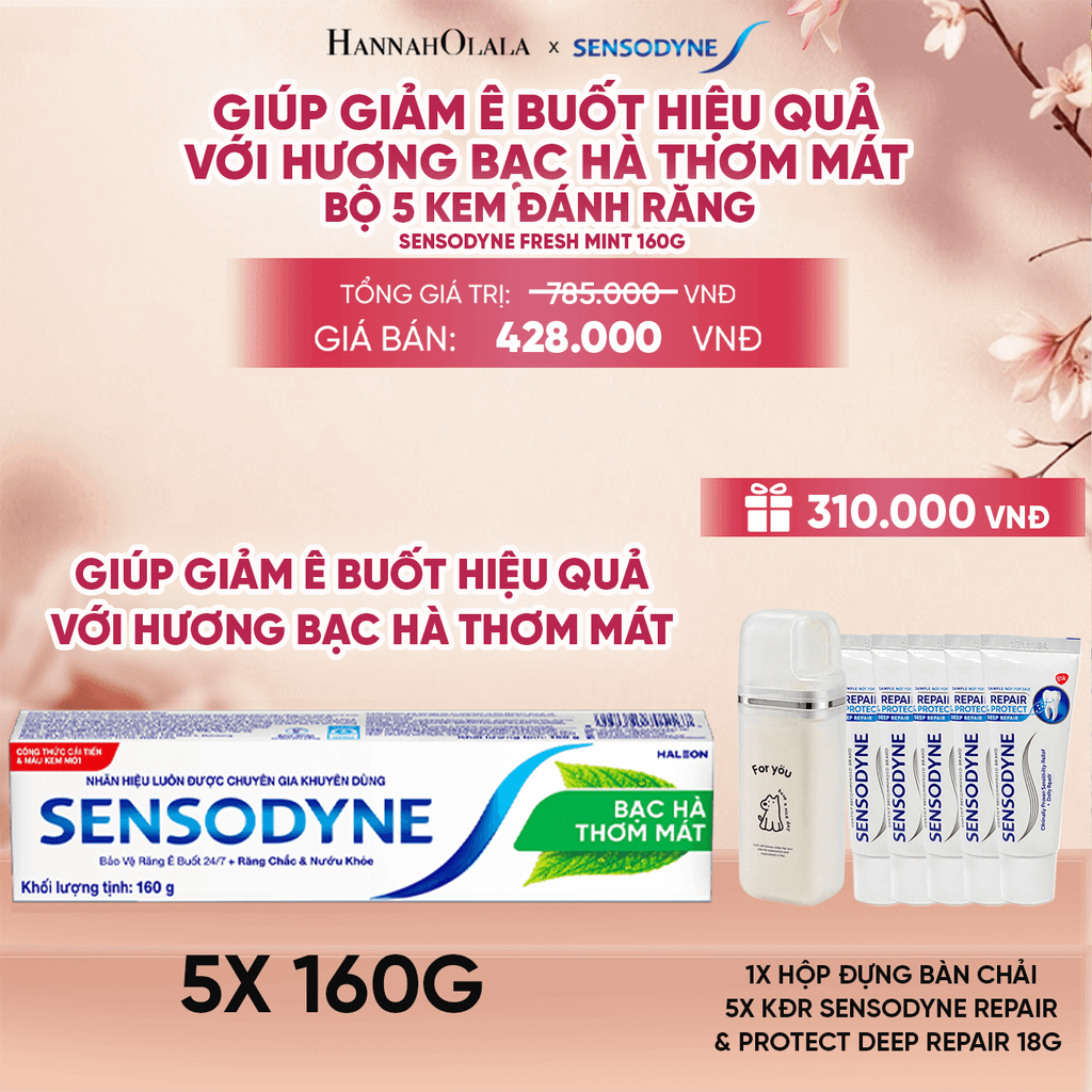  BỘ 5 KEM ĐÁNH RĂNG SENSODYNE FRESH MINT 160G GIÚP GIẢM Ê BUỐT HIỆU QUẢ VỚI HƯƠNG BẠC HÀ THƠM MÁT - A524 