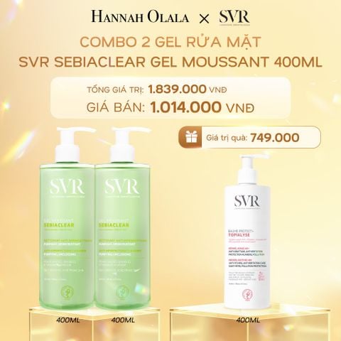  K2_DEAL 02: COMBO 2 GEL RỬA MẶT CHO DA DẦU MỤN, KHÔNG CHỨA XÀ PHÒNG SVR SEBIACLEAR GEL MOUSSANT 400ML 