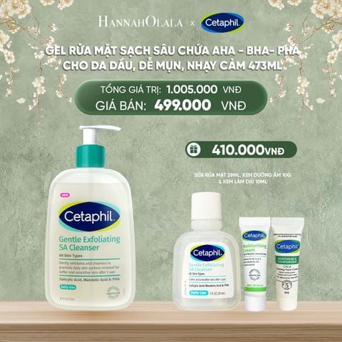  DEAL 2: MỚI - GEL RỬA MẶT LÀM SẠCH DẦU NHỜN, NGĂN MỤN CHO DA DẦU NHẠY CẢM CETAPHIL GENTLE EXFOLIATING SA CLEANSER 473ML 