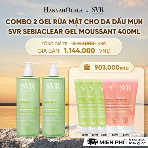  COMBO 2 GEL RỬA MẶT CHO DA DẦU MỤN, KHÔNG CHỨA XÀ PHÒNG SVR SEBIACLEAR GEL MOUSSANT 400ML - DEAL 2 - B502 
