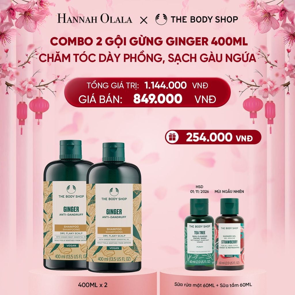  DEAL 2: COMBO CHĂM TÓC DÀY PHỒNG, GIẢM GÃY RỤNG, SẠCH GÀU NGỨA GINGER 400ML - 2X DẦU GỘI 