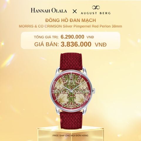  DEAL 2: ĐỒNG HỒ ĐAN MẠCH AUGUST BERG x MORRIS & CO. – MẶT PIMPERNEL ĐỎ 38MM, DÂY PERLON 