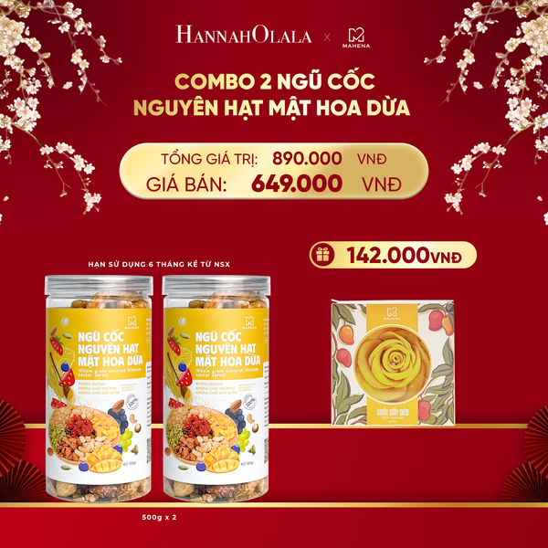  DEAL 2: MUA 2 NGŨ CỐC NGUYÊN HẠT MẬT HOA DỪA 500G TẶNG 1 HỘP XOÀI XẾP HOA 250G 