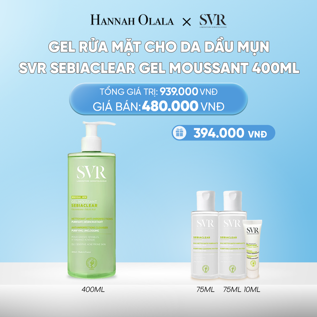  DEAL 02: GEL RỬA MẶT CHO DA DẦU MỤN, KHÔNG CHỨA XÀ PHÒNG SVR SEBIACLEAR GEL MOUSSANT 400ML 