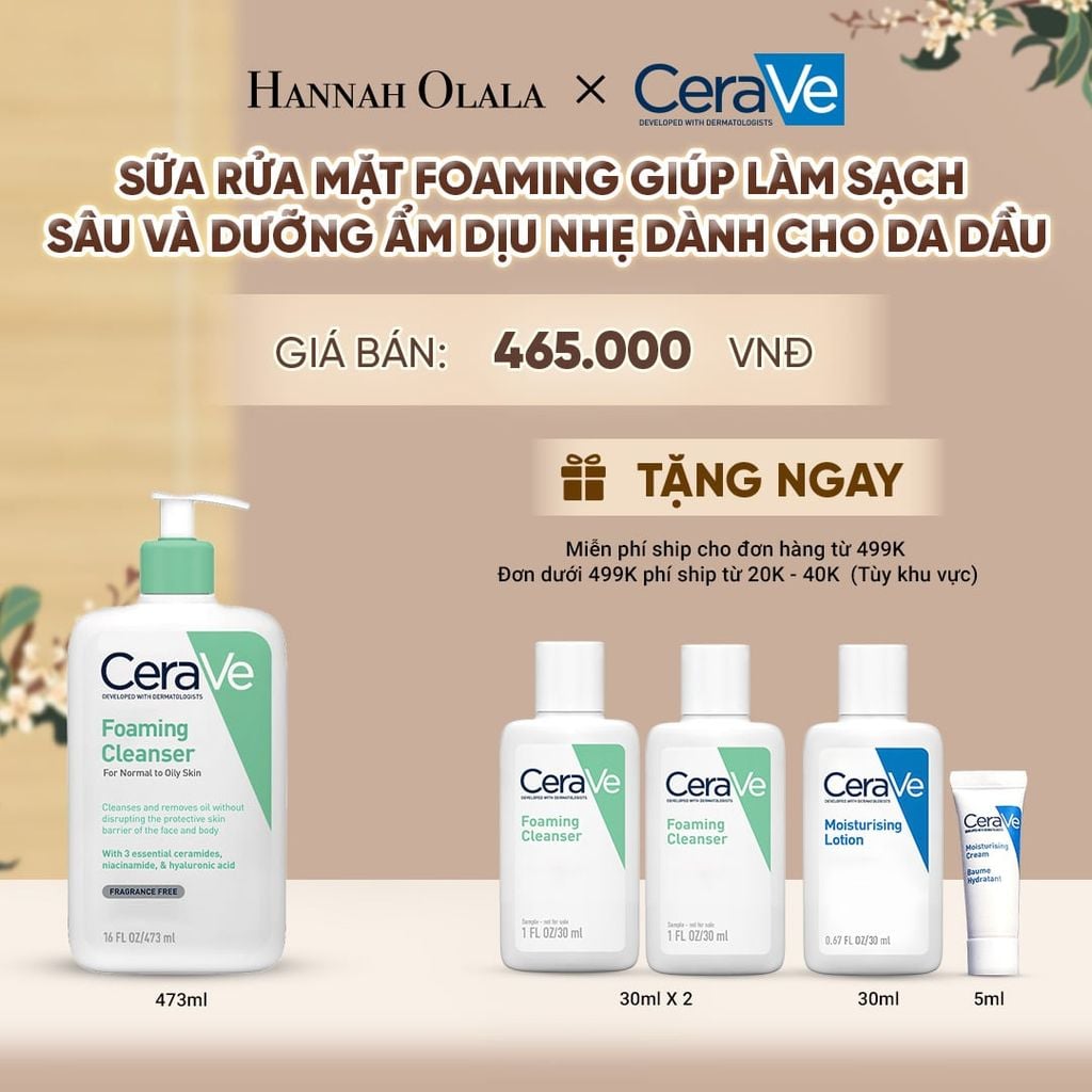  SỮA RỬA MẶT FOAMING GIÚP LÀM SẠCH SÂU VÀ DƯỠNG ẨM DỊU NHẸ DÀNH CHO DA DẦU - CERAVE FOAMING FACIAL CLEANSER 473ML - A912 