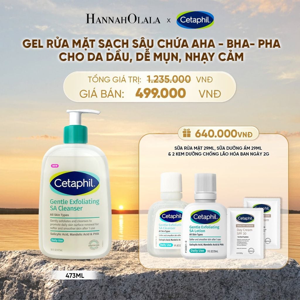  [MỚI] GEL RỬA MẶT LÀM SẠCH DẦU NHỜN, NGĂN MỤN CHO DA DẦU NHẠY CẢM CETAPHIL GENTLE EXFOLIATING SA CLEANSER 473ML DEAL 2: - B580 
