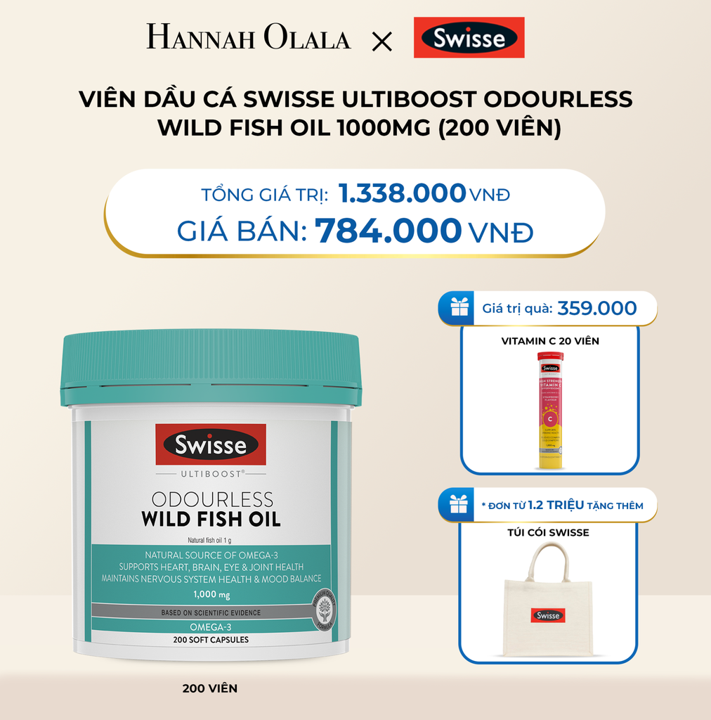  DEAL 2: VIÊN DẦU CÁ SWISSE ULTIBOOST ODOURLESS WILD FISH OIL 1000MG (200 VIÊN) 