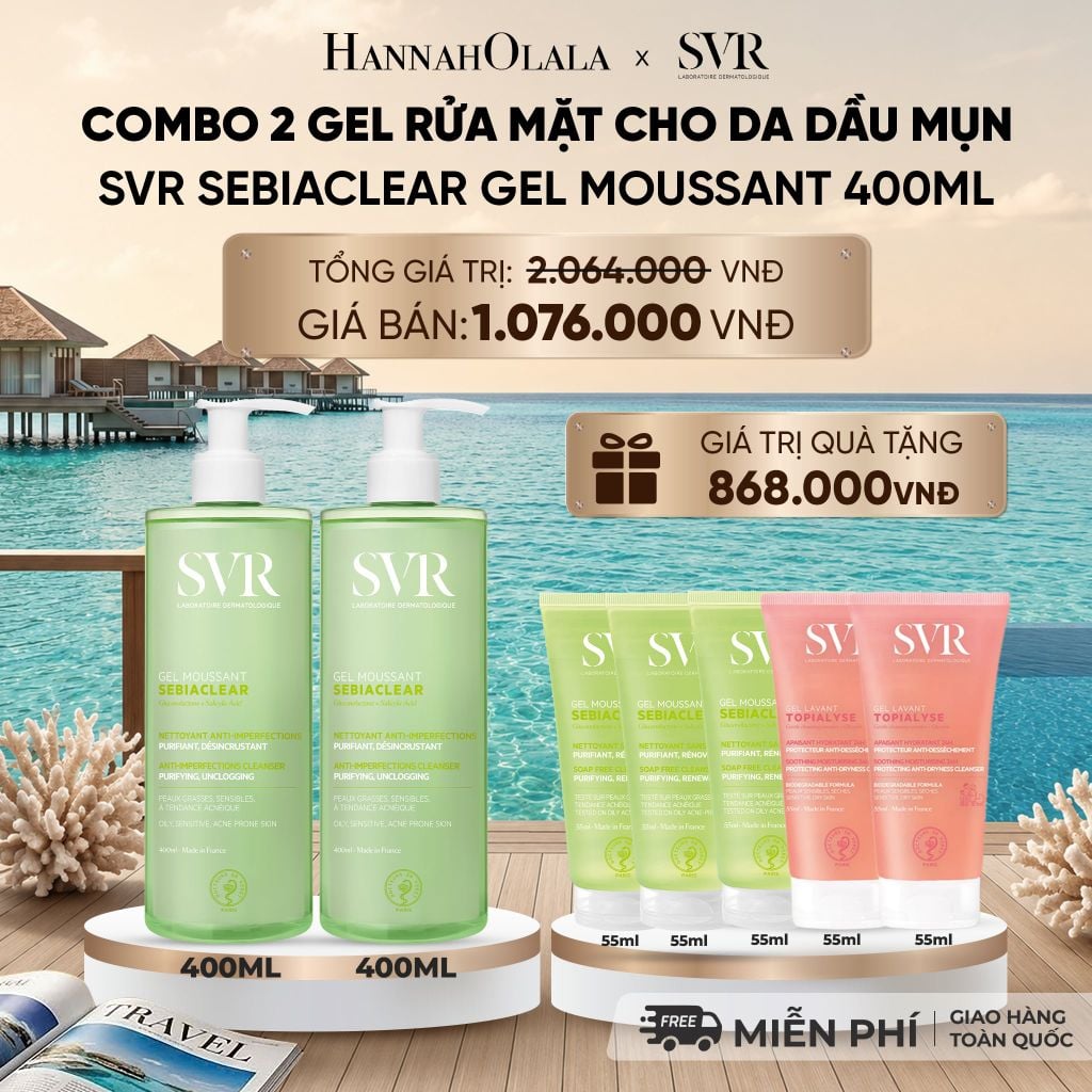  COMBO 2 GEL RỬA MẶT CHO DA DẦU MỤN, KHÔNG CHỨA XÀ PHÒNG SVR SEBIACLEAR GEL MOUSSANT 400ML - DEAL 02 