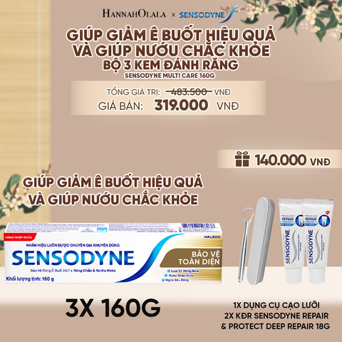  BỘ 3 KEM ĐÁNH RĂNG SENSODYNE MULTI CARE 160G GIÚP GIẢM Ê BUỐT HIỆU QUẢ VÀ GIÚP NƯỚU CHẮC KHỎE - A2629 