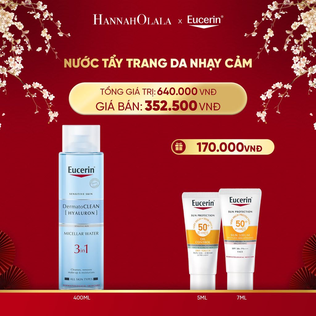  DEAL 02: NƯỚC TẨY TRANG DỊU NHẸ CHO DA NHẠY CẢM EUCERIN DERMATO CLEAN MICELLAR CLEANSING FLUID 400ML 