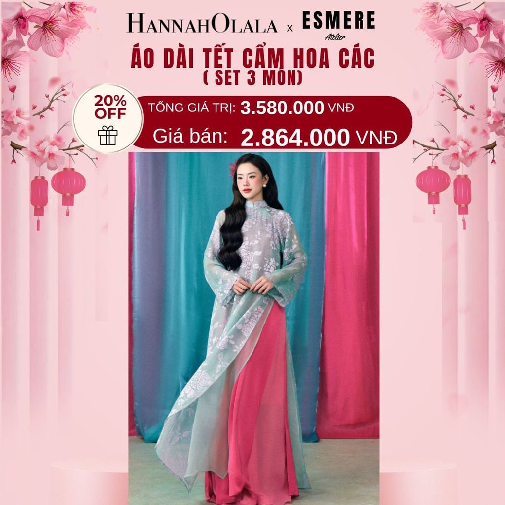  A619_DEAL 2: SET ÁO DÀI 3 MÓN CẨM HOA CÁC 