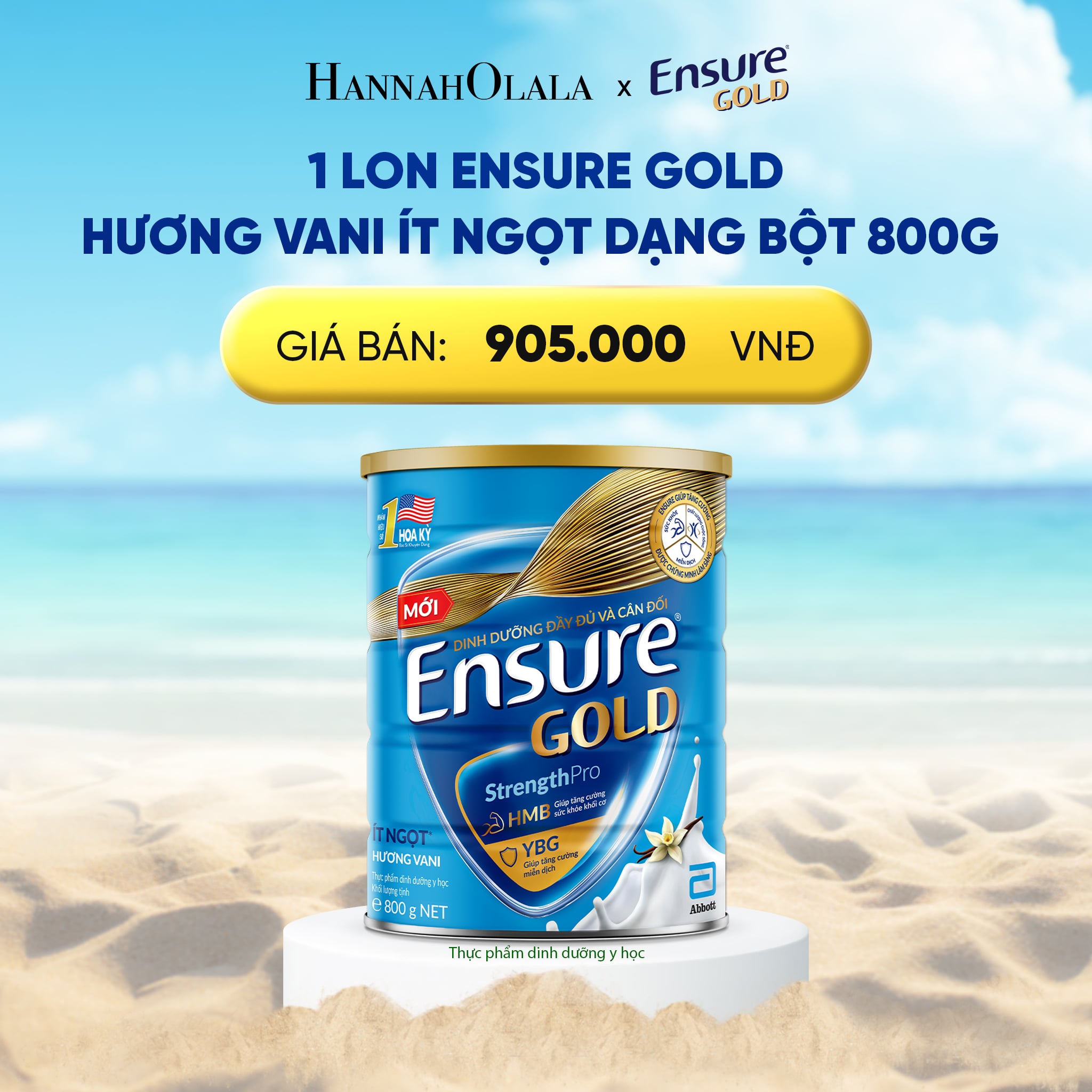A1225_deal 2: 1 lon ensure gold hương vani ít ngọt dạng bột 800g