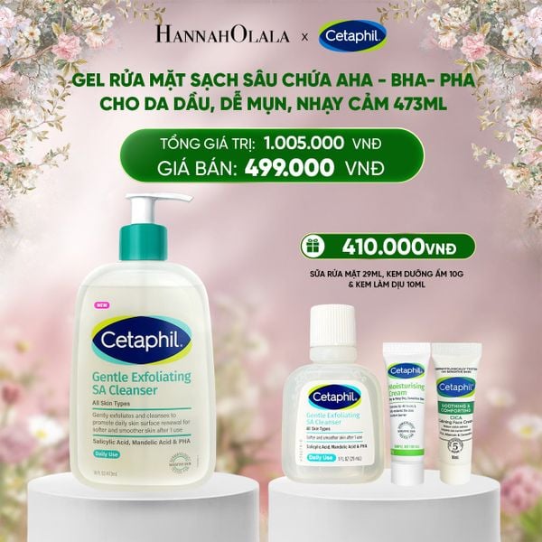 E1342_DEAL 2: MỚI - GEL RỬA MẶT LÀM SẠCH DẦU NHỜN, NGĂN MỤN CHO DA DẦU NHẠY CẢM CETAPHIL GENTLE EXFOLIATING SA CLEANSER 473ML 