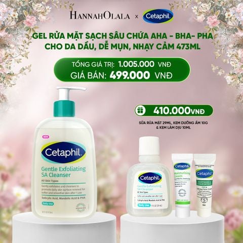  DEAL 2: MỚI - GEL RỬA MẶT LÀM SẠCH DẦU NHỜN, NGĂN MỤN CHO DA DẦU NHẠY CẢM CETAPHIL GENTLE EXFOLIATING SA CLEANSER 473ML 