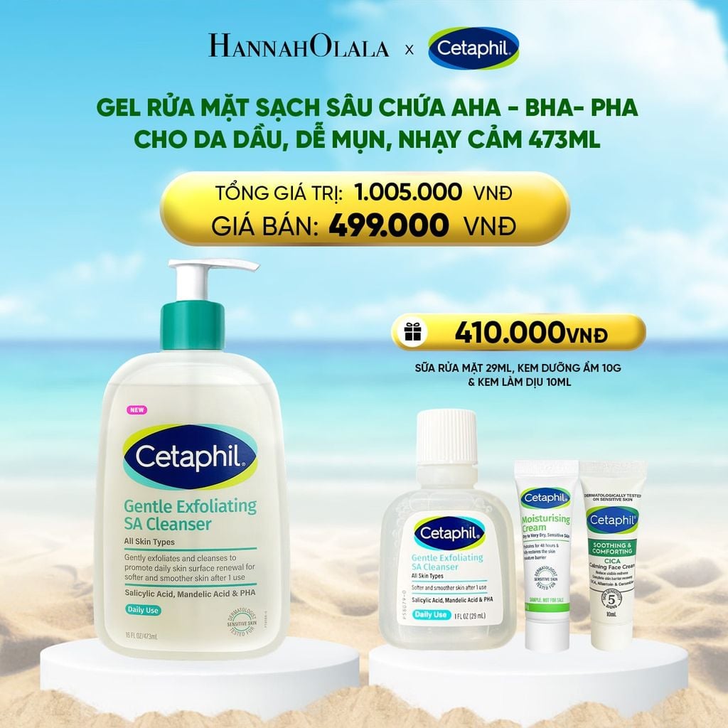  DEAL 2: MỚI - GEL RỬA MẶT LÀM SẠCH DẦU NHỜN, NGĂN MỤN CHO DA DẦU NHẠY CẢM CETAPHIL GENTLE EXFOLIATING SA CLEANSER 473ML 