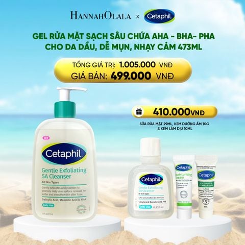  DEAL 2: MỚI - GEL RỬA MẶT LÀM SẠCH DẦU NHỜN, NGĂN MỤN CHO DA DẦU NHẠY CẢM CETAPHIL GENTLE EXFOLIATING SA CLEANSER 473ML 