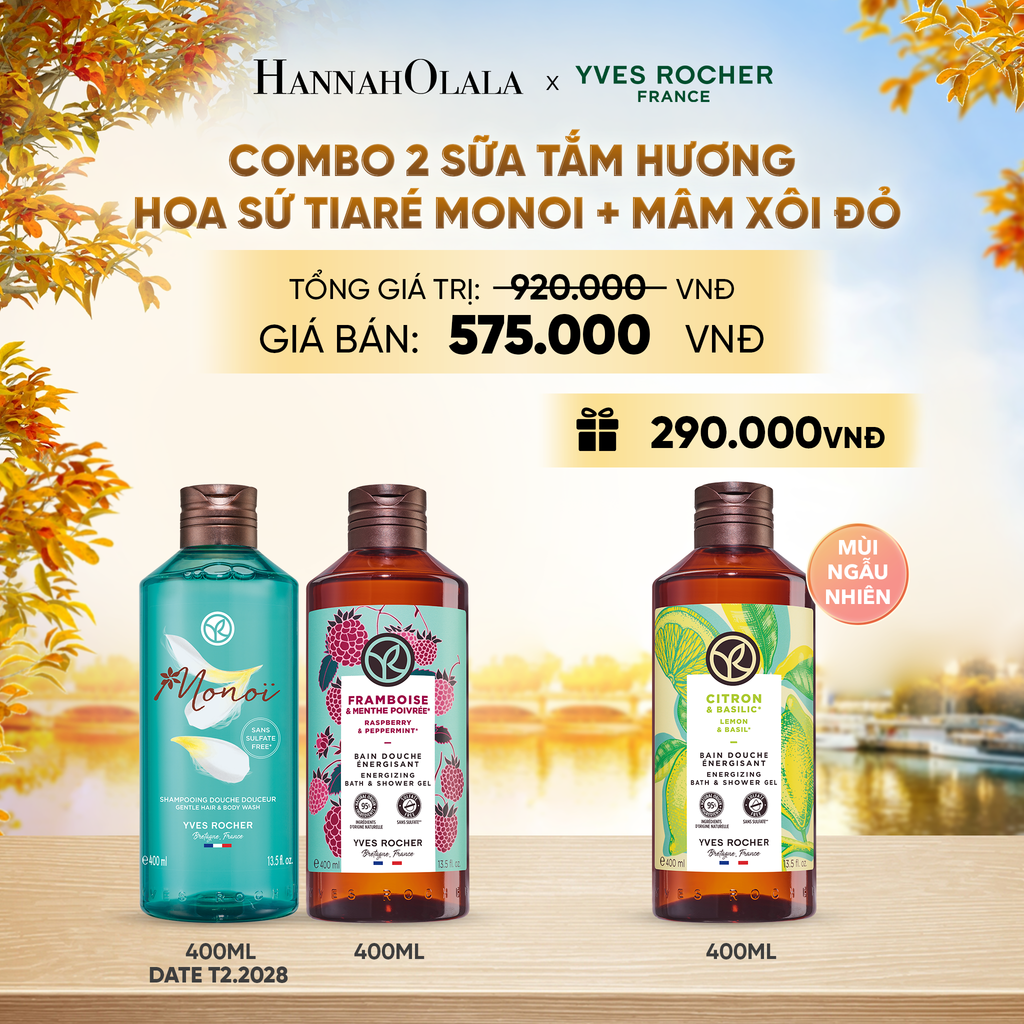  COMBO 2 SỮA TẮM HƯƠNG HOA SỨ TIARÉ MONOI [DATE T2.2028] + MÂM XÔI ĐỎ TẶNG SỮA TẮM 400ML MÙI NGẪU NHIÊN - E727 