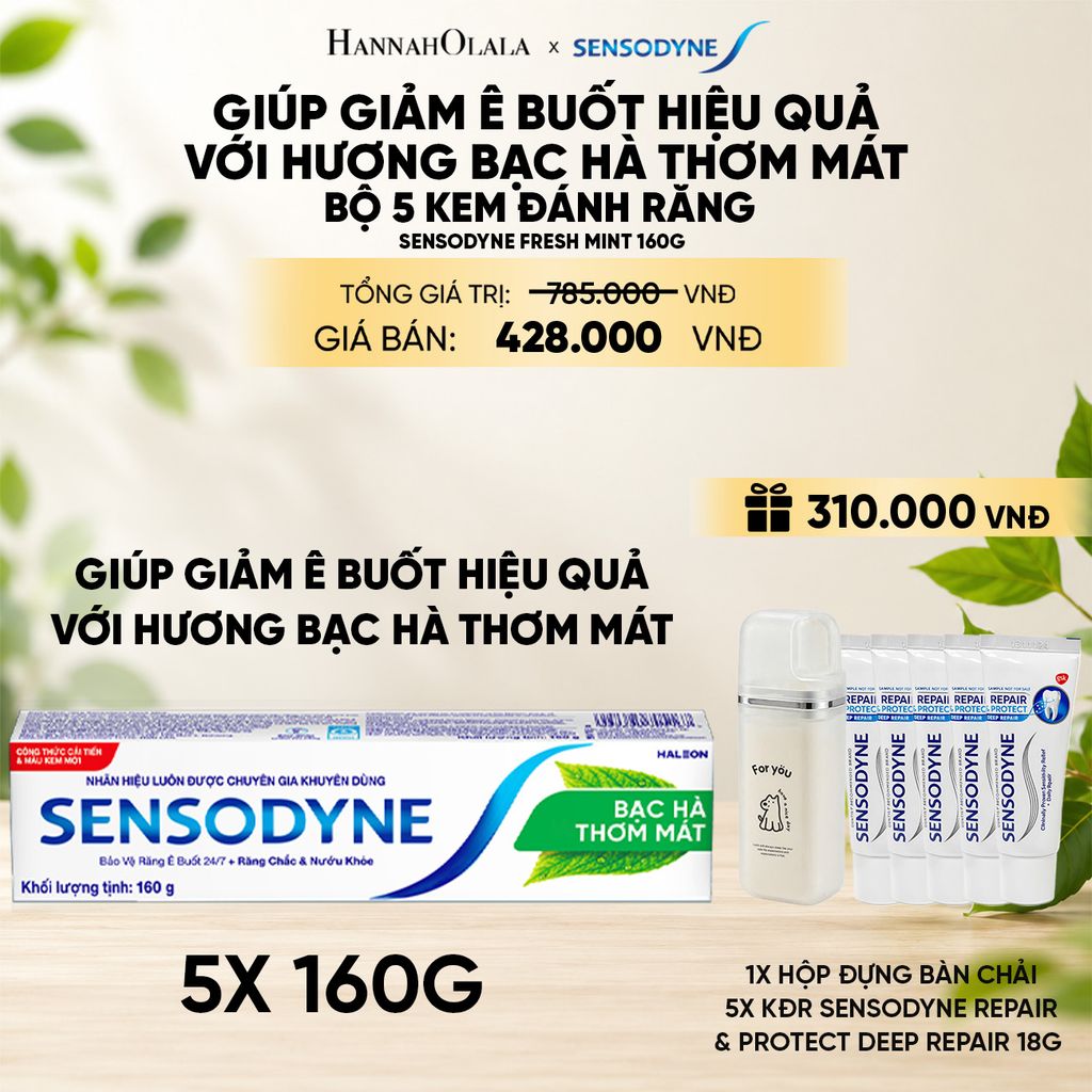  BỘ 5 KEM ĐÁNH RĂNG SENSODYNE FRESH MINT 160G GIÚP GIẢM Ê BUỐT HIỆU QUẢ VỚI HƯƠNG BẠC HÀ THƠM MÁT 