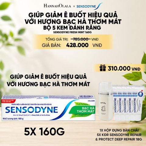  BỘ 5 KEM ĐÁNH RĂNG SENSODYNE FRESH MINT 160G GIÚP GIẢM Ê BUỐT HIỆU QUẢ VỚI HƯƠNG BẠC HÀ THƠM MÁT 