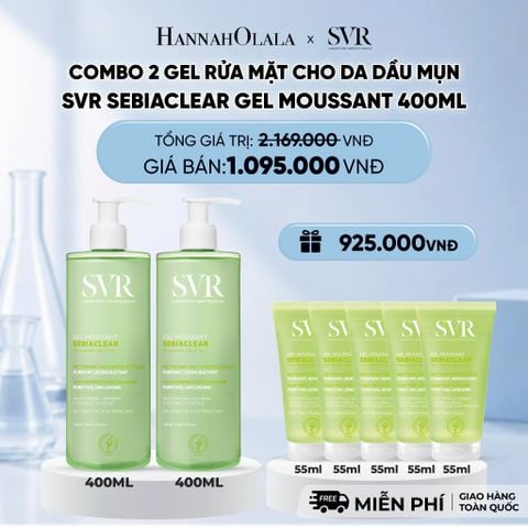  COMBO 2 GEL RỬA MẶT CHO DA DẦU MỤN, KHÔNG CHỨA XÀ PHÒNG SVR SEBIACLEAR GEL MOUSSANT 400ML - DEAL 2 
