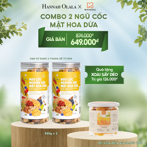  DEAL 2: MUA 2 NGŨ CỐC NGUYÊN HẠT MẬT HOA DỪA 500G TẶNG 1 HỘP XOÀI SẤY DẺO 250G 