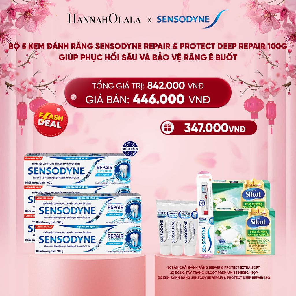  DEAL 2: [FLASH DEAL] BỘ 5 KEM ĐÁNH RĂNG SENSODYNE REPAIR & PROTECT DEEP REPAIR 100G GIÚP PHỤC HỒI SÂU VÀ BẢO VỆ RĂNG Ê BUỐT 