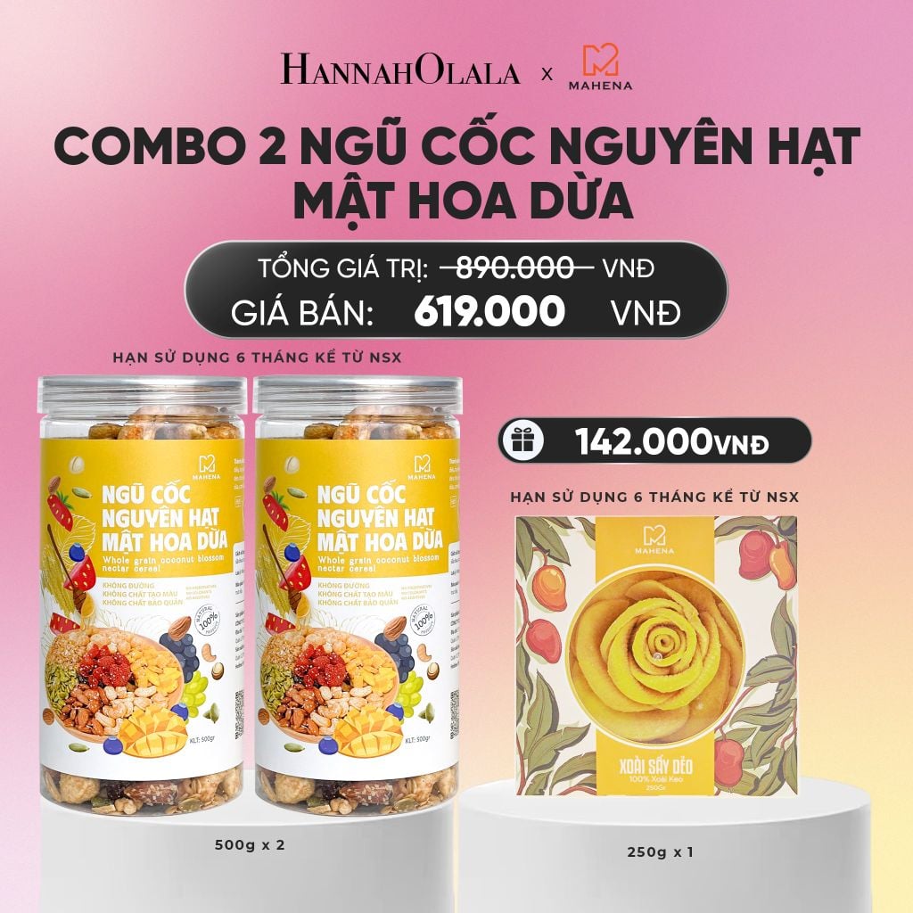  DEAL 2: MUA 2 NGŨ CỐC NGUYÊN HẠT MẬT HOA DỪA 500G TẶNG 1 HỘP XOÀI XẾP HOA 250G_A1159 