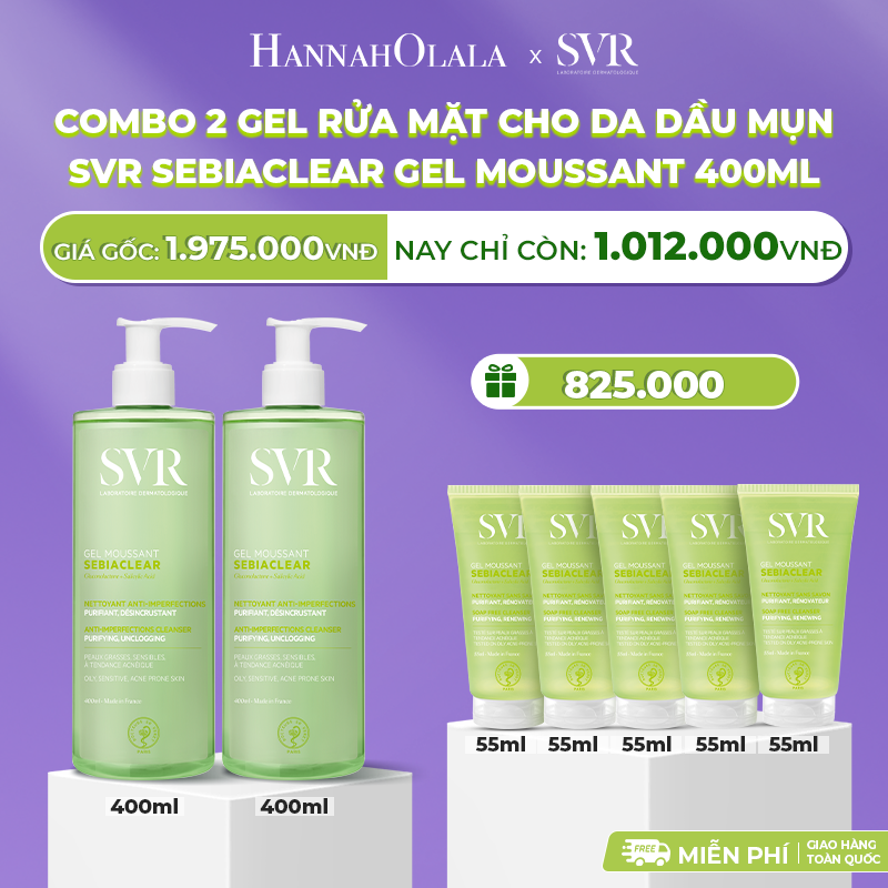 E5: deal 02: combo 2 gel rửa mặt cho da dầu mụn, không chứa xà phòng svr sebiaclear gel moussant 400ml
