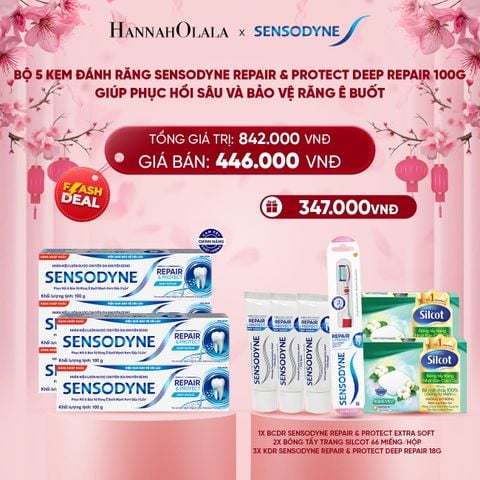  DEAL 2: [FLASH DEAL] BỘ 5 KEM ĐÁNH RĂNG SENSODYNE REPAIR & PROTECT DEEP REPAIR 100G GIÚP PHỤC HỒI SÂU VÀ BẢO VỆ RĂNG Ê BUỐT 