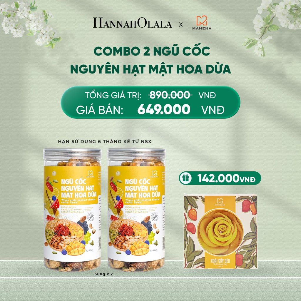  DEAL 2: MUA 2 NGŨ CỐC NGUYÊN HẠT MẬT HOA DỪA 500G TẶNG 1 HỘP XOÀI XẾP HOA 250G 