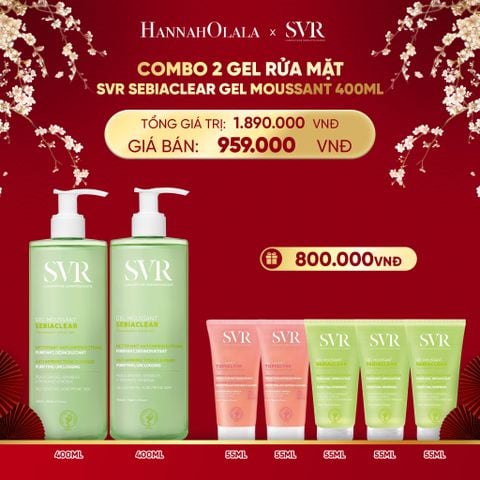  A1192_DEAL 02: COMBO 2 GEL RỬA MẶT CHO DA DẦU MỤN, KHÔNG CHỨA XÀ PHÒNG SVR SEBIACLEAR GEL MOUSSANT 400ML 