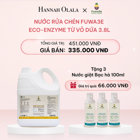  E525_DEAL 2: NƯỚC RỬA CHÉN FUWA3E ECO- ENZYME VỎ DỨA AN TOÀN CHO DA TAY 3.8L 