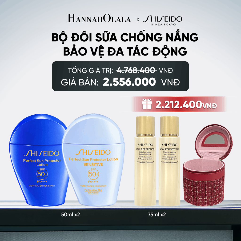  COMBO SỮA CHỐNG NẮNG DƯỠNG DA SHISEIDO GSC PERFECT SUN PROTECTOR LOTION SPF50+ 50ML VÀ SỮA CHỐNG NẮNG CHO DA NHẠY CẢM SHISEIDO GSC PERFECT SUN PROTECTOR LOTION SENSITIVE SPF50+ 50ML - DEAL 2 