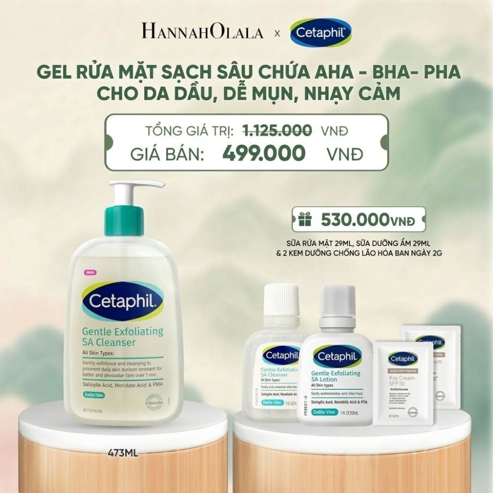  [MỚI] GEL RỬA MẶT LÀM SẠCH DẦU NHỜN, NGĂN MỤN CHO DA DẦU NHẠY CẢM CETAPHIL GENTLE EXFOLIATING SA CLEANSER 473ML DEAL 2: - A1283 