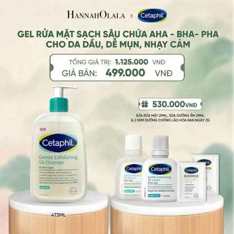  [MỚI] GEL RỬA MẶT LÀM SẠCH DẦU NHỜN, NGĂN MỤN CHO DA DẦU NHẠY CẢM CETAPHIL GENTLE EXFOLIATING SA CLEANSER 473ML DEAL 2: - A1283 