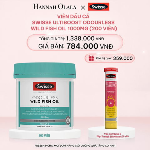  E719_DEAL 2: VIÊN DẦU CÁ SWISSE ULTIBOOST ODOURLESS WILD FISH OIL 1000MG (200 VIÊN) 