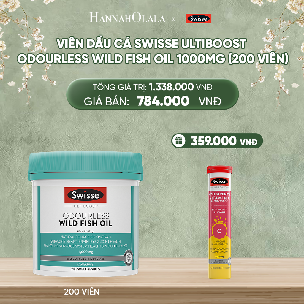  DEAL 2: VIÊN DẦU CÁ SWISSE ULTIBOOST ODOURLESS WILD FISH OIL 1000MG (200 VIÊN) 