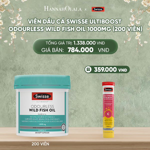  DEAL 2: VIÊN DẦU CÁ SWISSE ULTIBOOST ODOURLESS WILD FISH OIL 1000MG (200 VIÊN) 