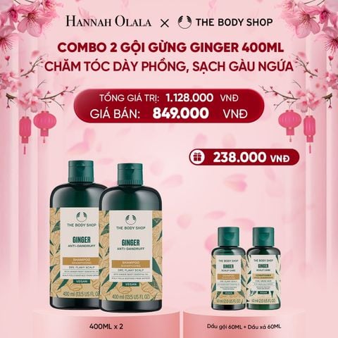  A1533_DEAL 2RE: COMBO CHĂM TÓC DÀY PHỒNG, GIẢM GÃY RỤNG, SẠCH GÀU NGỨA GINGER 400ML - 2X DẦU GỘI 