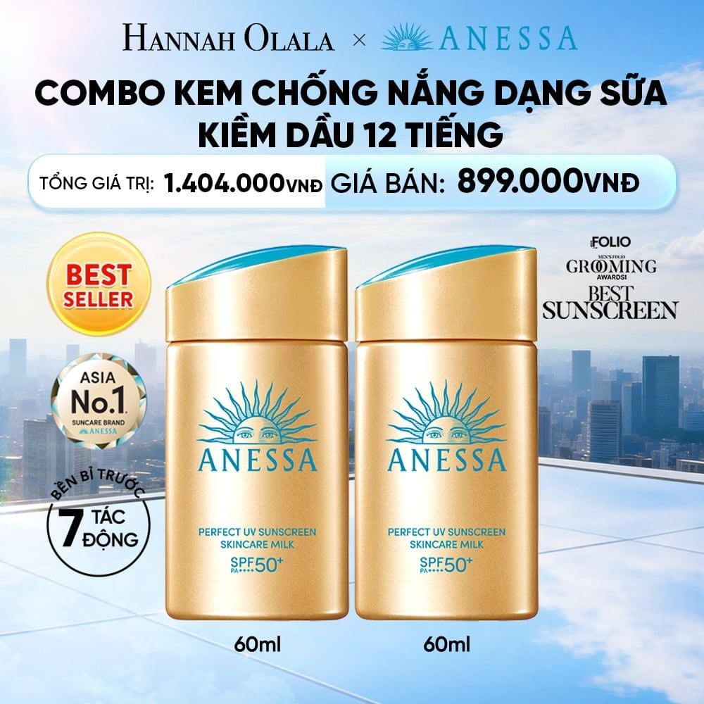  COMBO SỮA CHỐNG NẮNG DƯỠNG DA KIỀM DẦU BẢO VỆ HOÀN HẢO ANESSA GOLD MILK SPF50+ PA++++ 60MLX2 - DEAL 2 