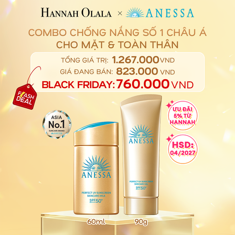  B62:_DEAL 2: COMBO SỮA CHỐNG NẮNG & GEL CHỐNG NẮNG BẢO VỆ HOÀN HẢO CHO MẶT - TOÀN THÂN ANESSA GOLD MILK 60ML + GOLD GEL 90G -HSD: 1/4/2027 