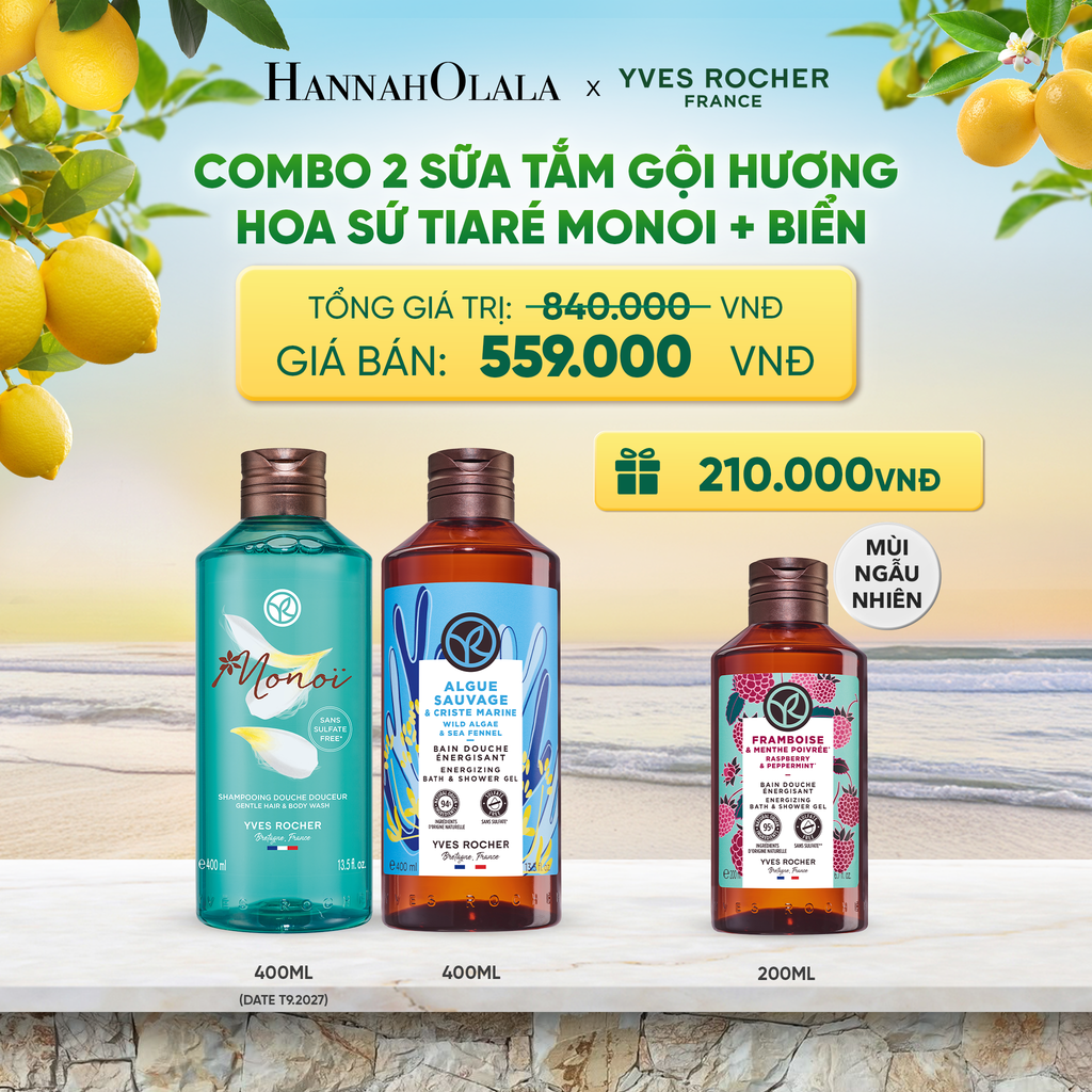 COMBO 2 SỮA TẮM GỘI HƯƠNG HOA SỨ TIARÉ MONOI [DATE T9.2027] + BIỂN 