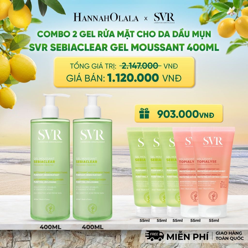  COMBO 2 GEL RỬA MẶT CHO DA DẦU MỤN, KHÔNG CHỨA XÀ PHÒNG SVR SEBIACLEAR GEL MOUSSANT 400ML - DEAL 02 