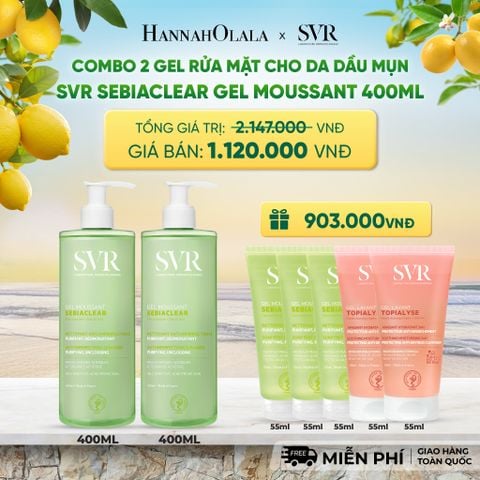  COMBO 2 GEL RỬA MẶT CHO DA DẦU MỤN, KHÔNG CHỨA XÀ PHÒNG SVR SEBIACLEAR GEL MOUSSANT 400ML - DEAL 02 