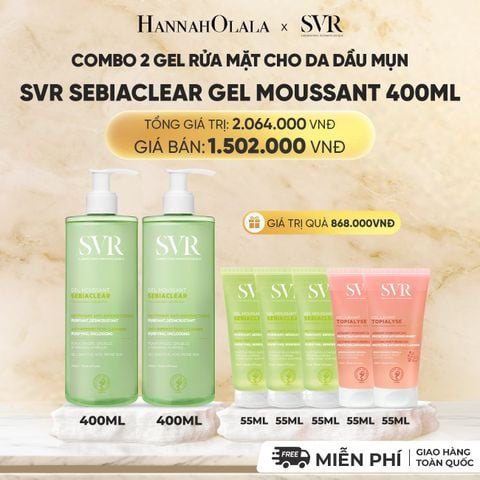  COMBO 2 GEL RỬA MẶT CHO DA DẦU MỤN, KHÔNG CHỨA XÀ PHÒNG SVR SEBIACLEAR GEL MOUSSANT 400ML - DEAL 02 