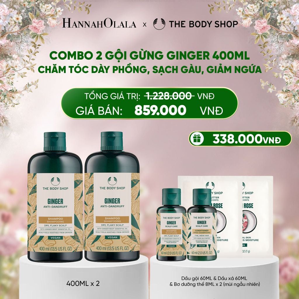  DEAL 2: COMBO CHĂM TÓC DÀY PHỒNG, GIẢM GÃY RỤNG, SẠCH GÀU NGỨA GINGER 400ML - 2X DẦU GỘI 