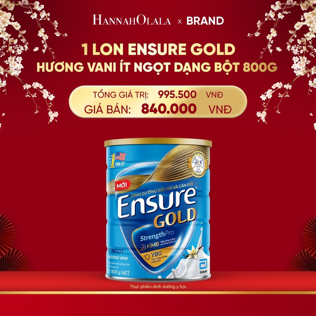  A35_DEAL 2: 1 LON ENSURE GOLD HƯƠNG VANI ÍT NGỌT DẠNG BỘT 800G 