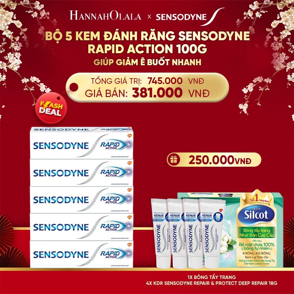  DEAL 2: [FLASH DEAL] BỘ 5 KEM ĐÁNH RĂNG SENSODYNE RAPID ACTION 100G GIÚP GIẢM Ê BUỐT NHANH 
