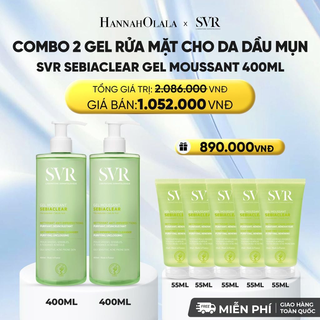  COMBO 2 GEL RỬA MẶT CHO DA DẦU MỤN, KHÔNG CHỨA XÀ PHÒNG SVR SEBIACLEAR GEL MOUSSANT 400ML - DEAL 02 