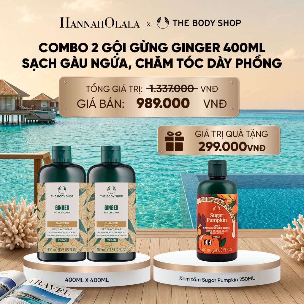  COMBO CHĂM TÓC DÀY PHỒNG, GIẢM GÃY RỤNG, SẠCH GÀU NGỨA GINGER 400ML - 2X DẦU GỘI_ D648 